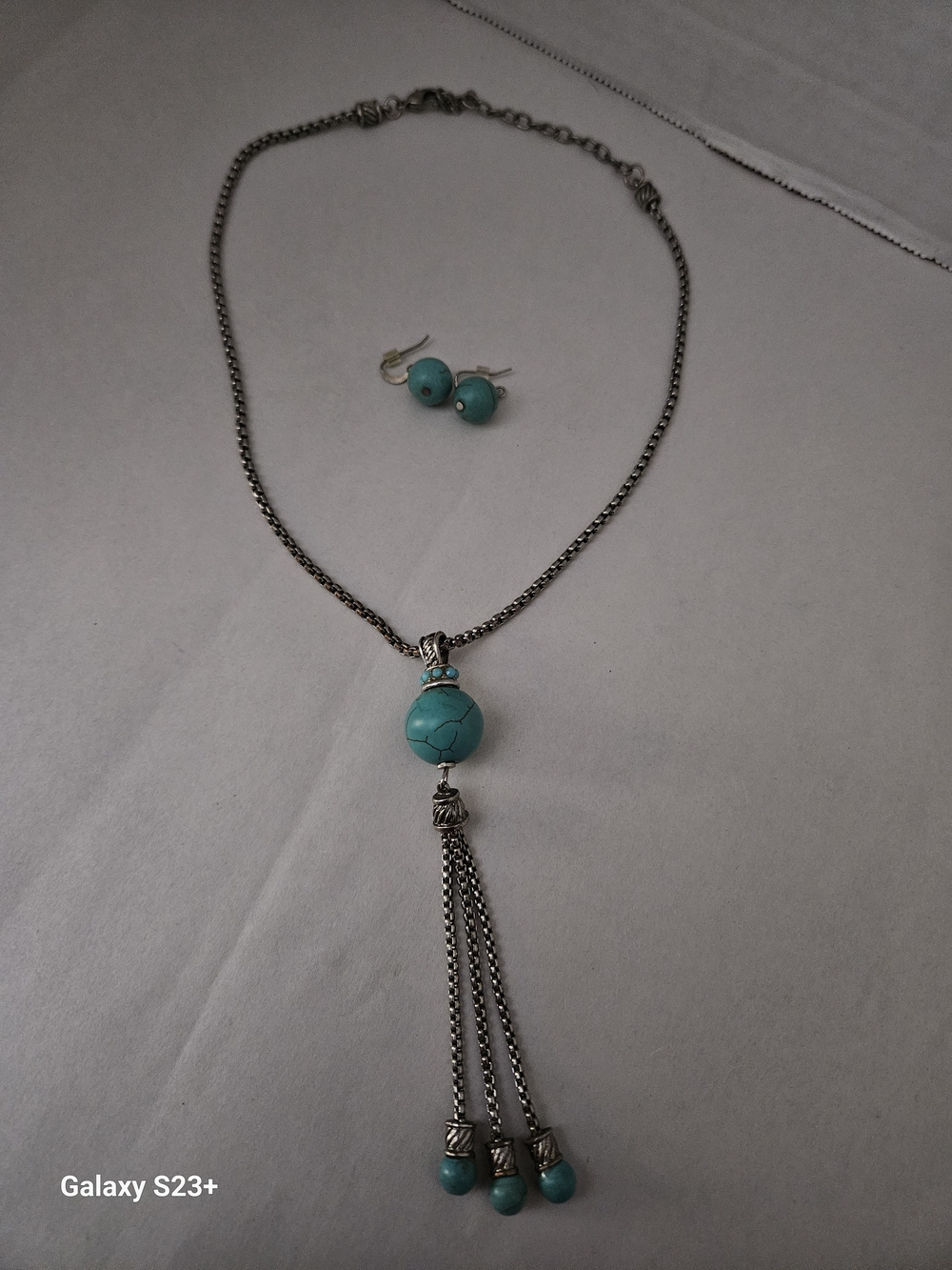 Turquoise Bead Tassel Necklace and Earring Set - Women Jewelry